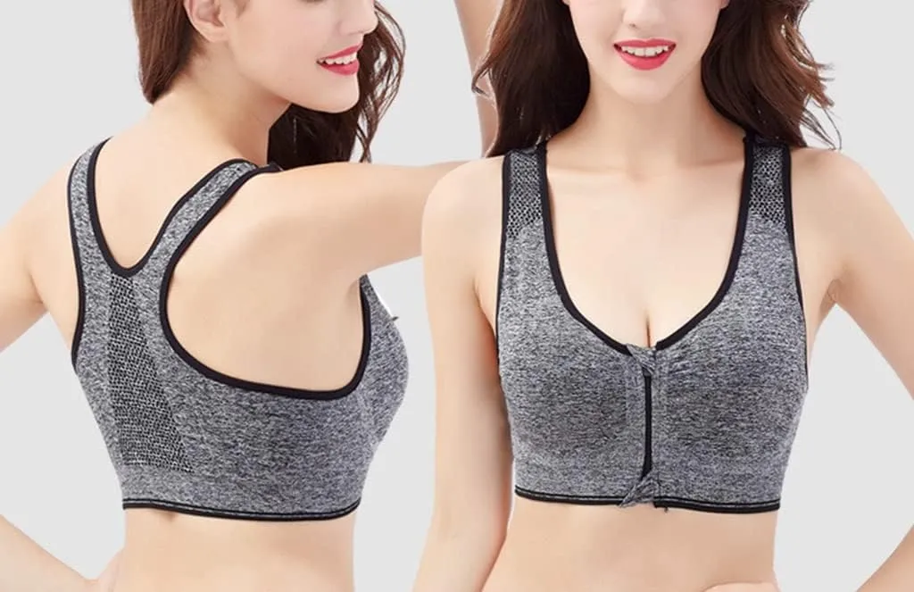 Hiking Gril Women's Zip Front Sports Bra Wireless Post-Surgery Yoga Bras
