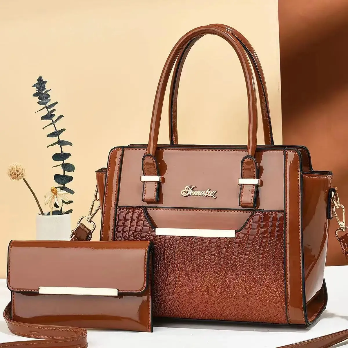 Lady Glams 2024 Large Capacity Crocodile Patterned Crossbody Composite Bag - Elevate Your Style with High-Quality PU Fashion Handbags