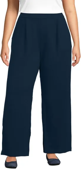 Lands' End Women's Knit High Rise Pleated Wide Leg Pants