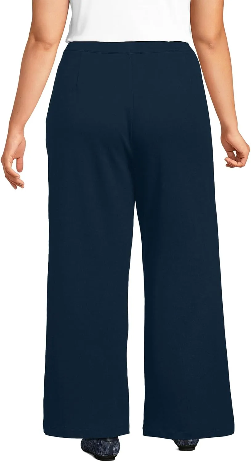 Lands' End Women's Knit High Rise Pleated Wide Leg Pants