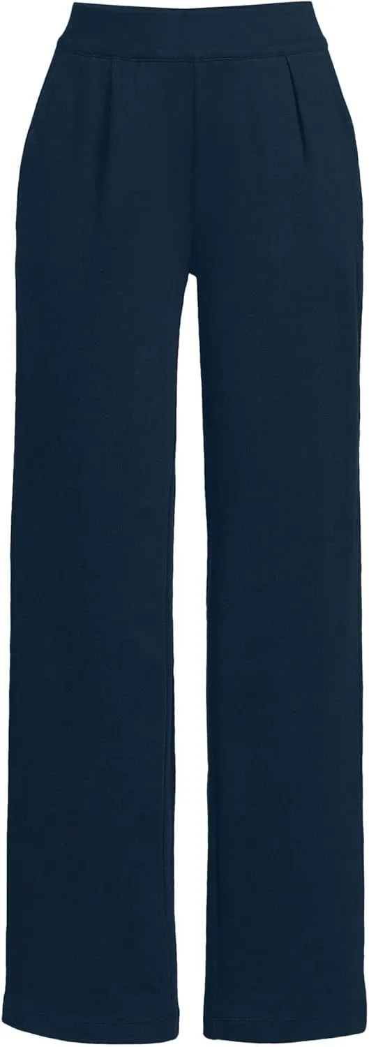Lands' End Women's Knit High Rise Pleated Wide Leg Pants