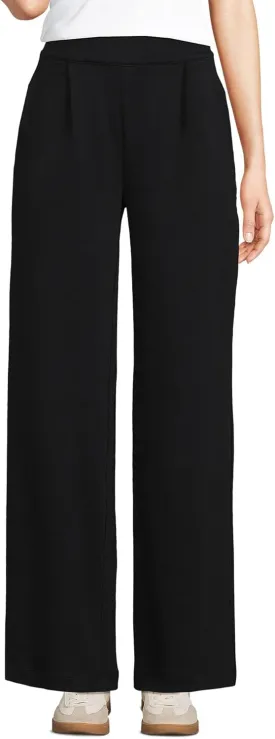 Lands' End Women's Knit High Rise Pleated Wide Leg Pants