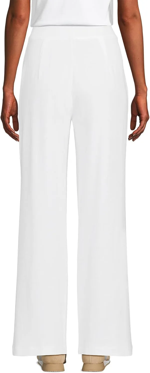 Lands' End Women's Knit High Rise Pleated Wide Leg Pants
