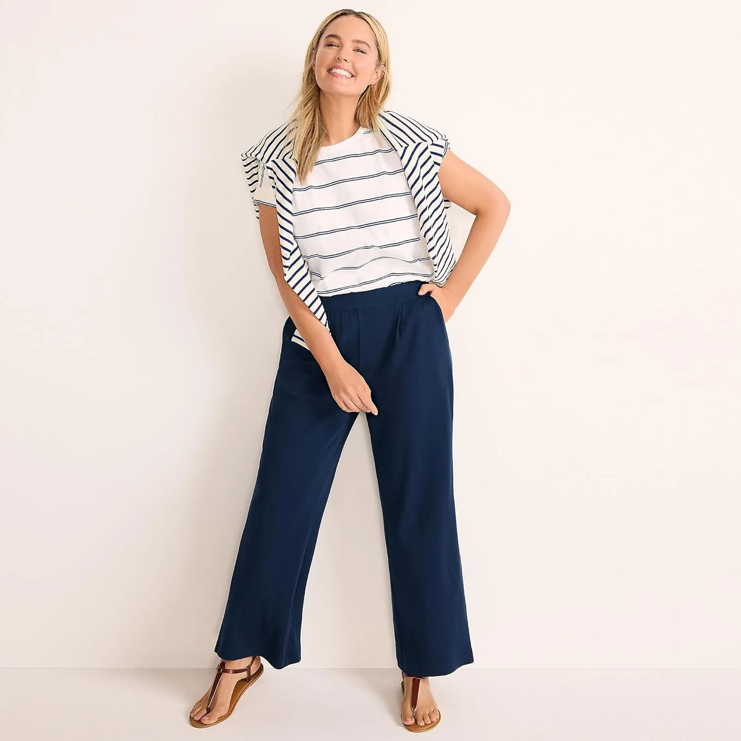 Lands' End Women's Knit High Rise Pleated Wide Leg Pants