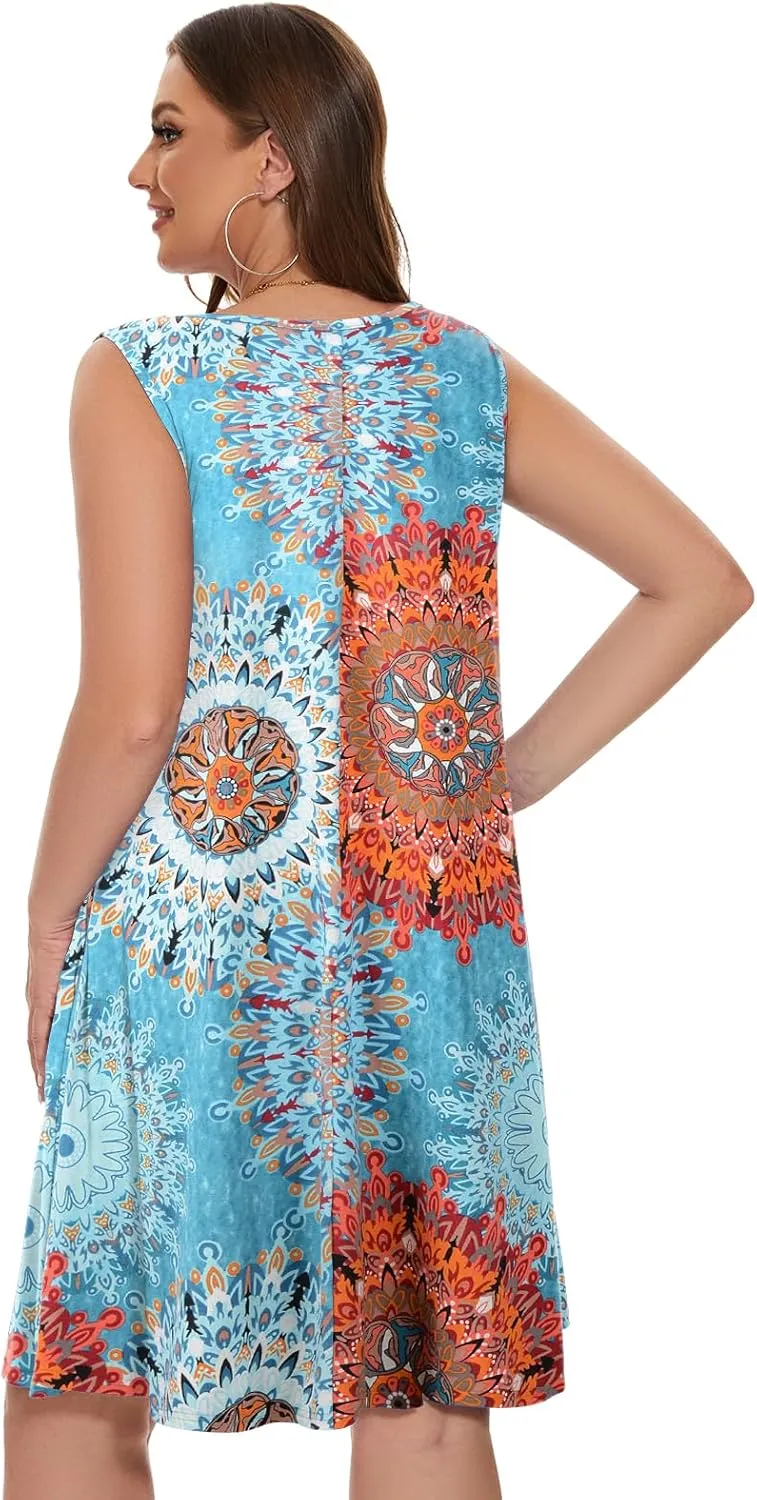 LARACE Women Plus Size Summer Dresses V Neck Sleeveless A Line Sundresses Button Down Midi Dress with Pockets