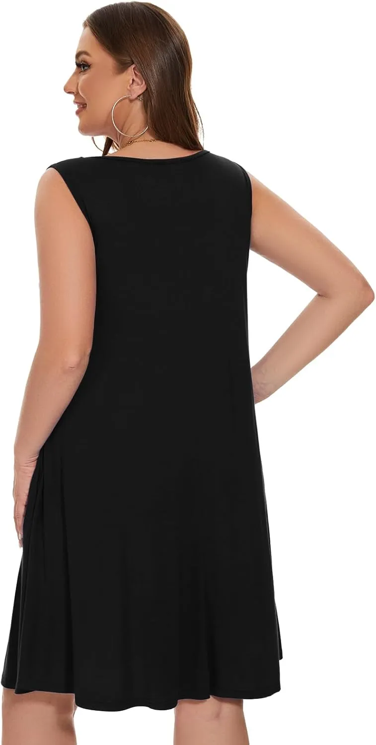 LARACE Women Plus Size Summer Dresses V Neck Sleeveless A Line Sundresses Button Down Midi Dress with Pockets