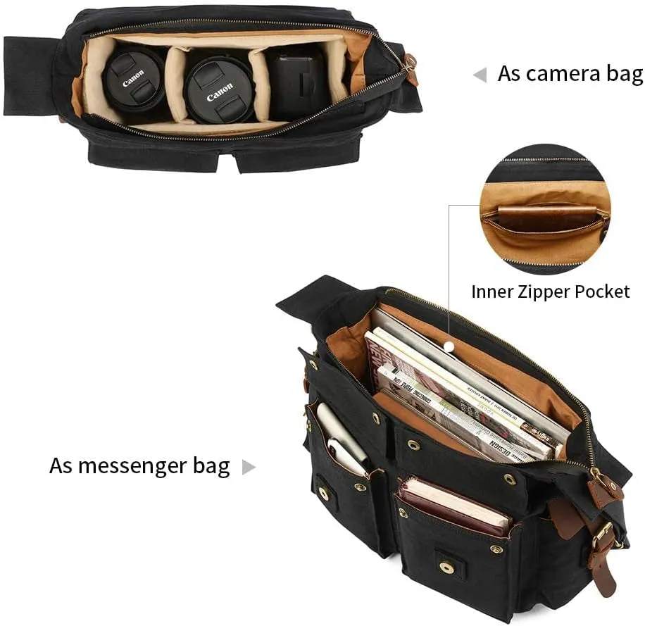 Leather Canvas Camera Bag Vintage DSLR Shoulder Bag