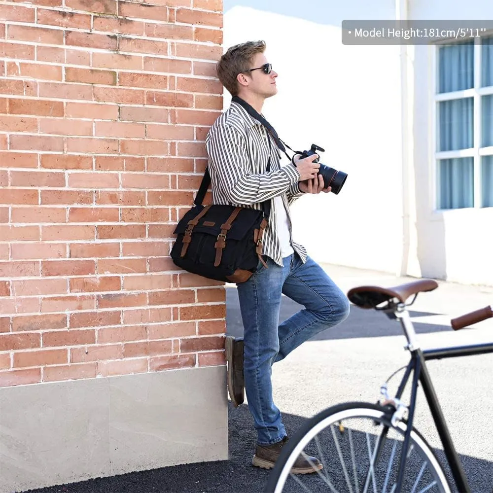 Leather Canvas Camera Bag Vintage DSLR Shoulder Bag