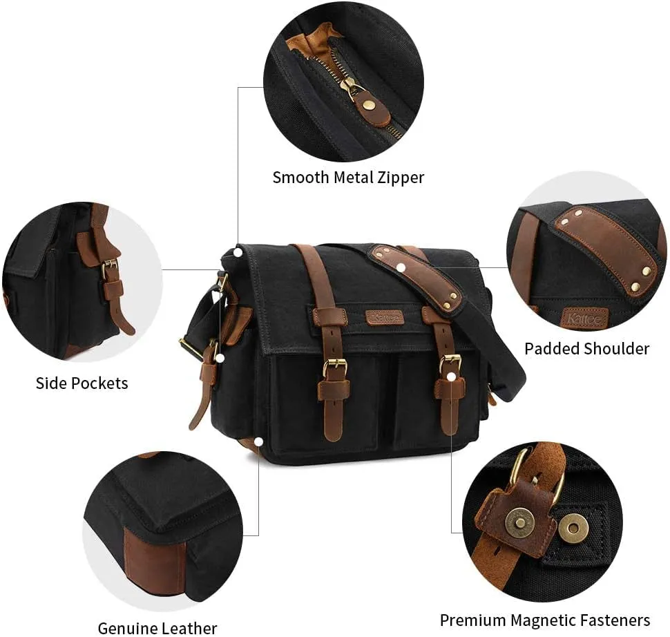 Leather Canvas Camera Bag Vintage DSLR Shoulder Bag
