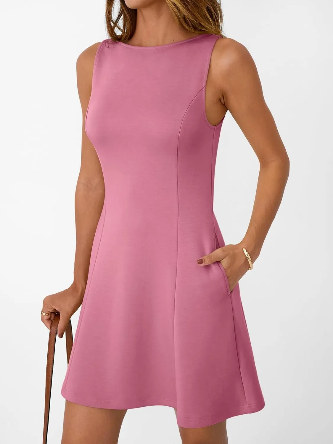 LILLUSORY Women's A-Line Boat Neck Flowy Mini Dress Summer 2025 Going Out Party Club Vacation Sleeveless Tank Dresses