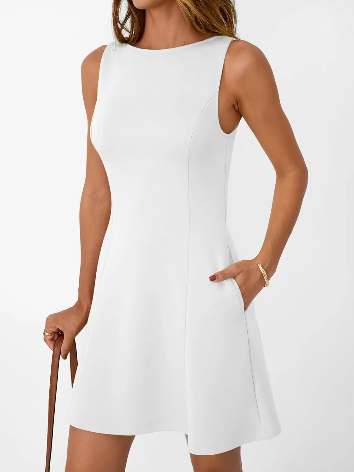 LILLUSORY Women's A-Line Boat Neck Flowy Mini Dress Summer 2025 Going Out Party Club Vacation Sleeveless Tank Dresses