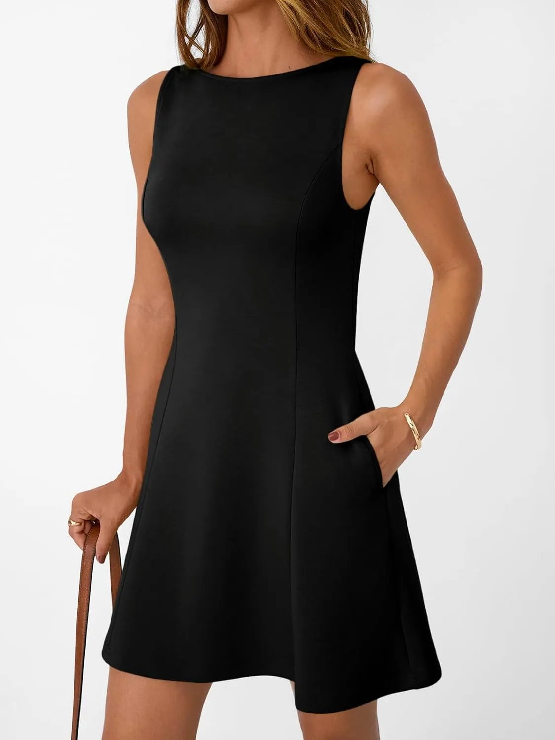 LILLUSORY Women's A-Line Boat Neck Flowy Mini Dress Summer 2025 Going Out Party Club Vacation Sleeveless Tank Dresses