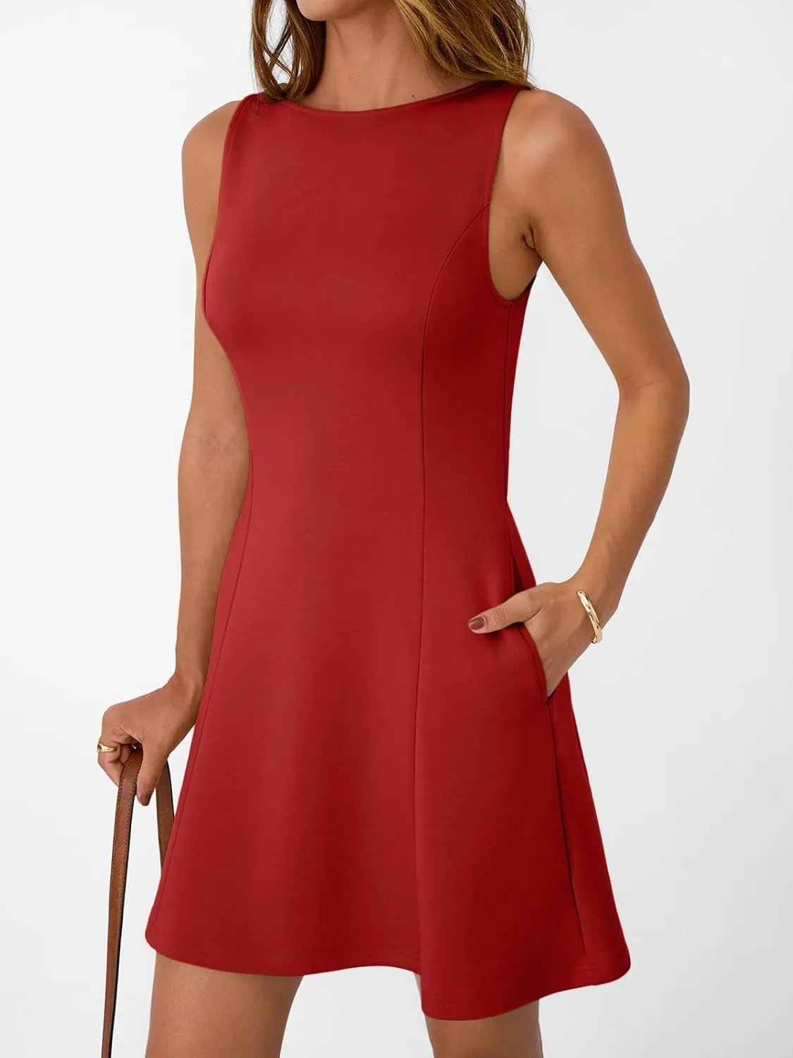 LILLUSORY Women's A-Line Boat Neck Flowy Mini Dress Summer 2025 Going Out Party Club Vacation Sleeveless Tank Dresses