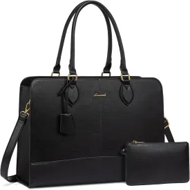 LOVEVOOK Laptop Tote Bag for Women, Vintage Leather Purse, Computer Briefcase, Waterproof Messenger Handbag Satchel Case