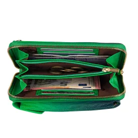 Luxury Corporate Diwali Gift | Ombre Collection - Leather Wallet for Women | Genuine Leather Mobile Pouch | Luxury Crossbody Bag | Color: Green