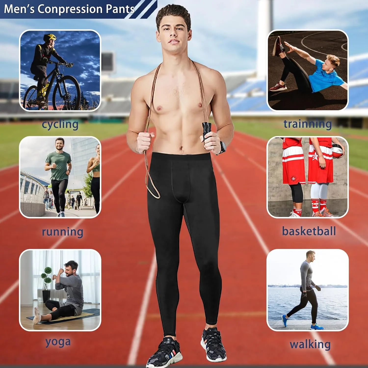 Men??s Compression Pants Athletic Running Leggings Workout Tights Quick Dry Base Layer Basketball Sports Underpants