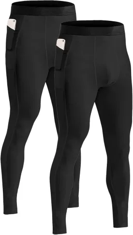 Men??s Compression Pants with Pocket Athletic Running Tight Phone Pockets Leggings Workout Base Layer Underpants
