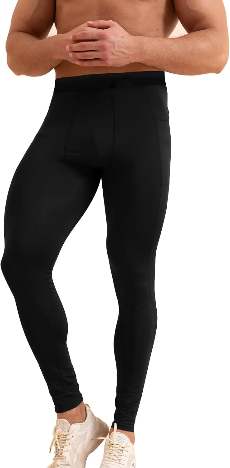Men??s Compression Pants with Pocket Athletic Running Tight Phone Pockets Leggings Workout Base Layer Underpants