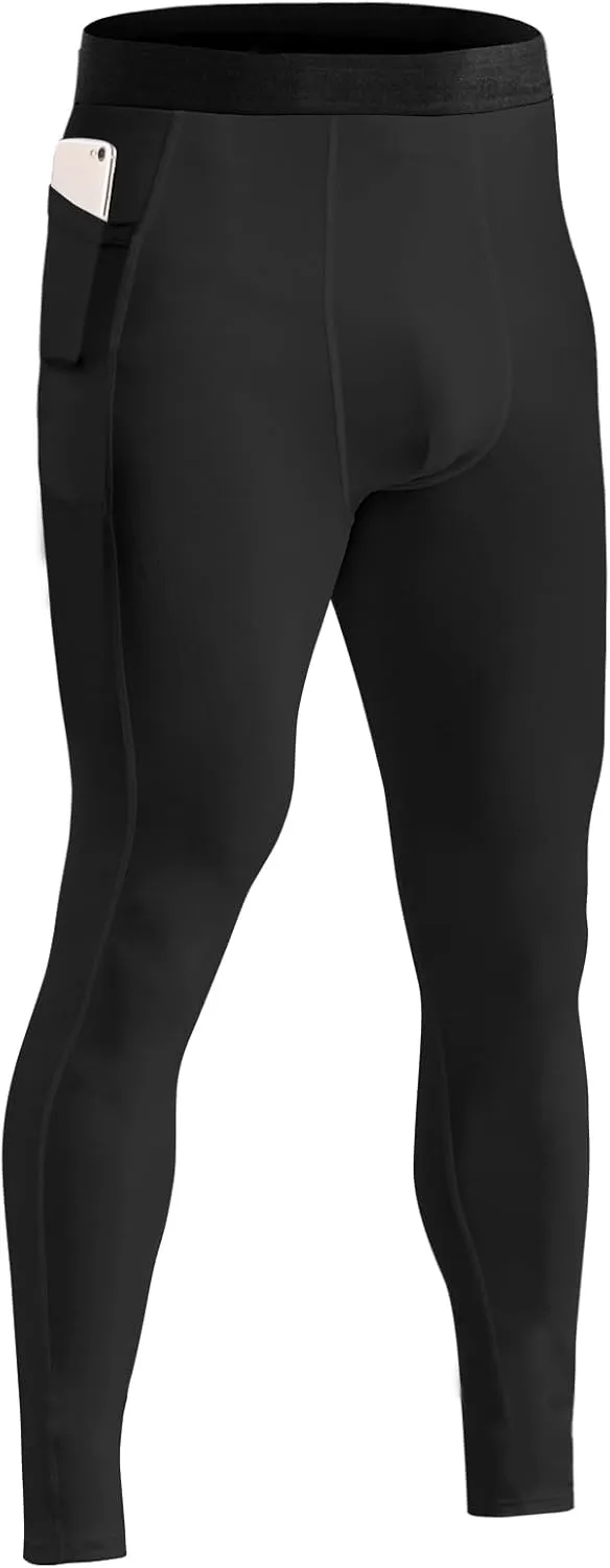 Men??s Compression Pants with Pocket Athletic Running Tight Phone Pockets Leggings Workout Base Layer Underpants
