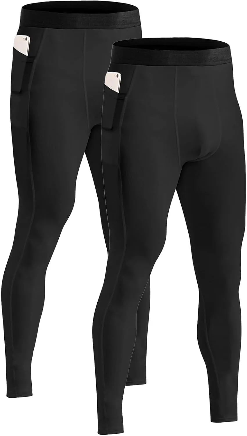 Men??s Compression Pants with Pocket Athletic Running Tight Phone Pockets Leggings Workout Base Layer Underpants