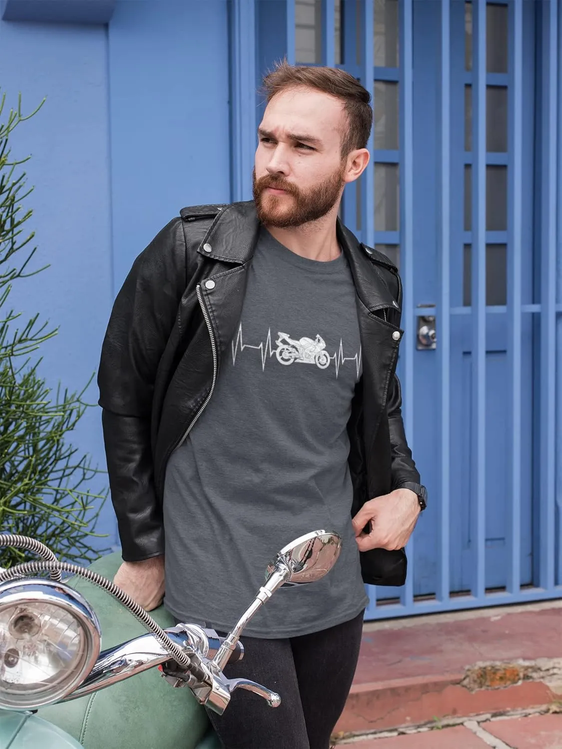 Men's Graphic T-Shirt Motorcycle Heartbeat Eco-Friendly Limited Edition Short Sleeve Tee-Shirt Vintage Birthday