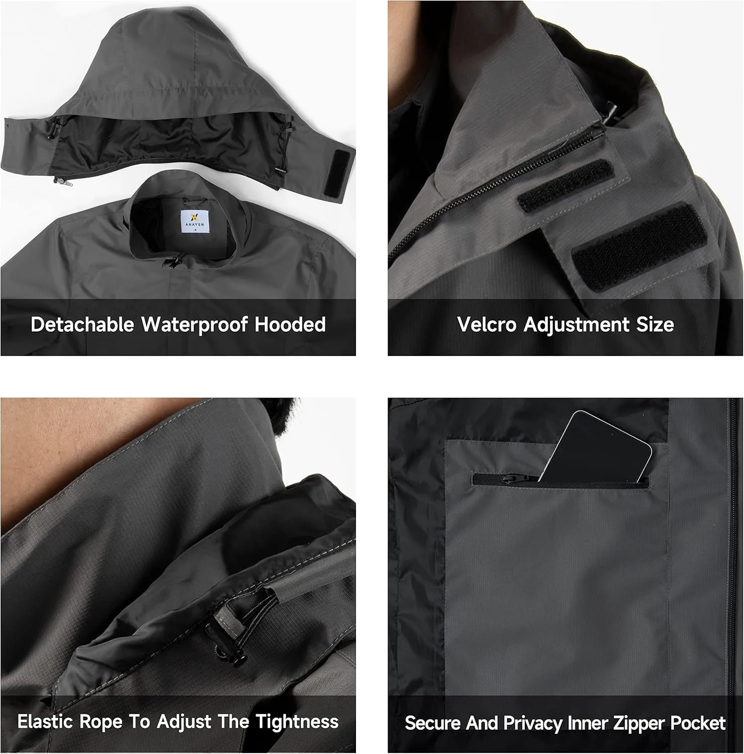 Mens Rain Jacket Lightweight Waterproof With Hooded Outdoor Raincoat Jacket For Hiking Travel