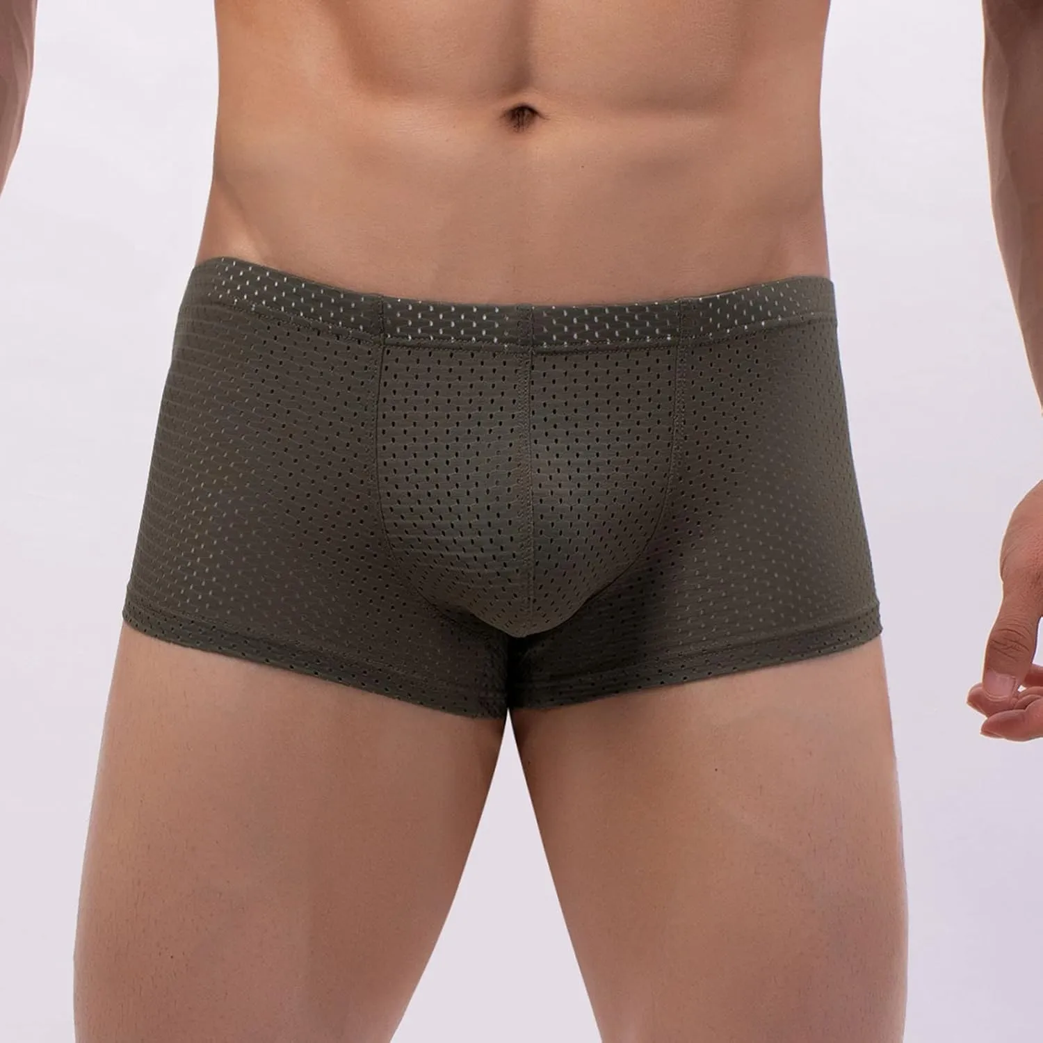 Mens Underwear Boxers Men's Solid Mesh Net Breathable Reguard Rise Pouch Boxer Briefs Sports Underpants Trunks