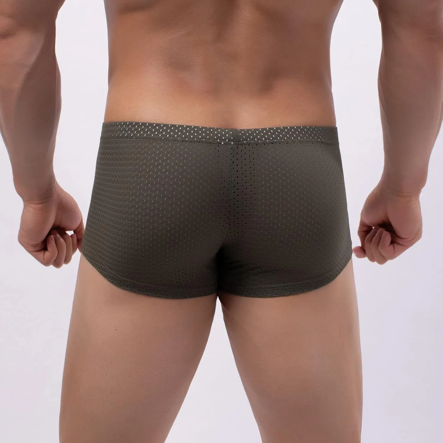 Mens Underwear Boxers Men's Solid Mesh Net Breathable Reguard Rise Pouch Boxer Briefs Sports Underpants Trunks