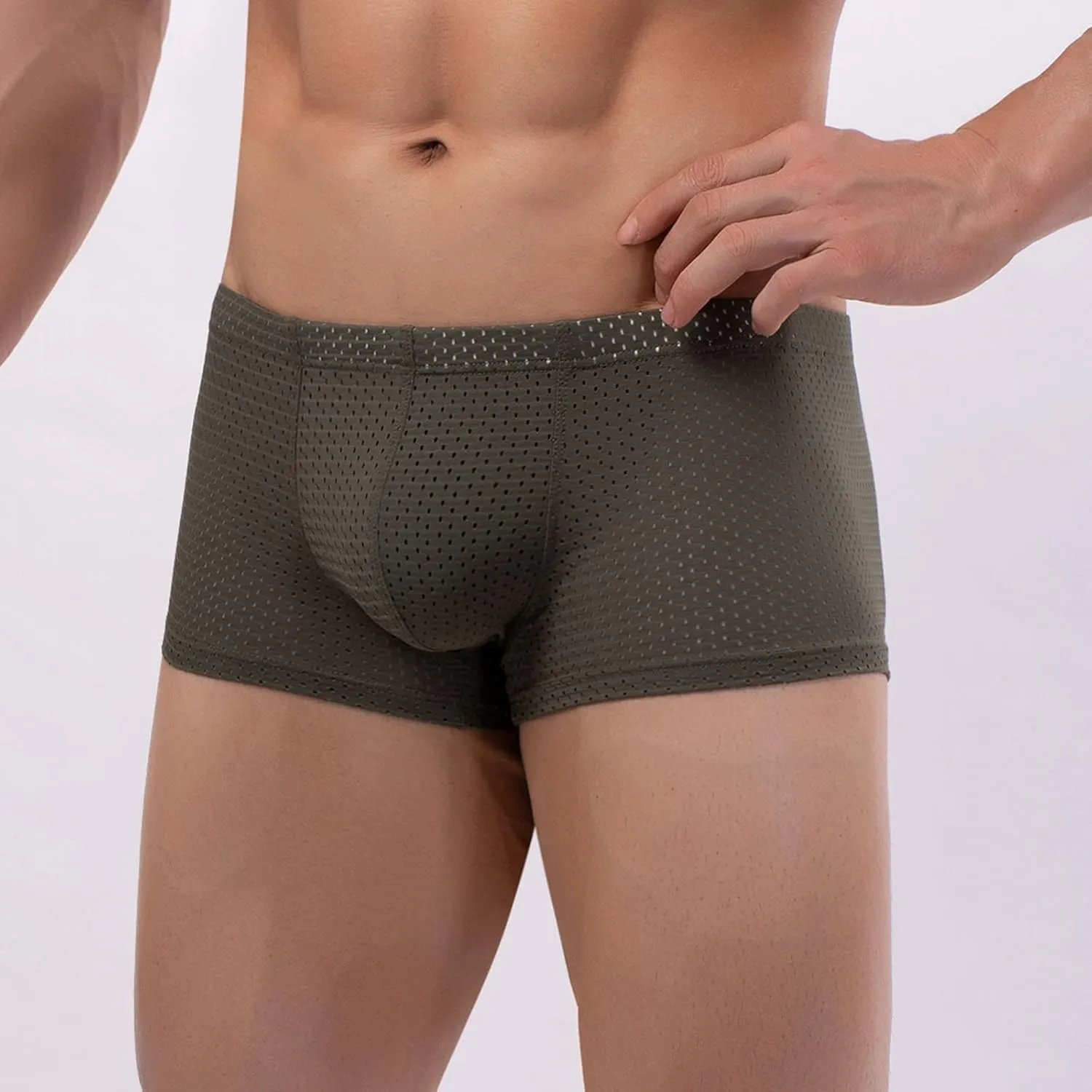 Mens Underwear Boxers Men's Solid Mesh Net Breathable Reguard Rise Pouch Boxer Briefs Sports Underpants Trunks