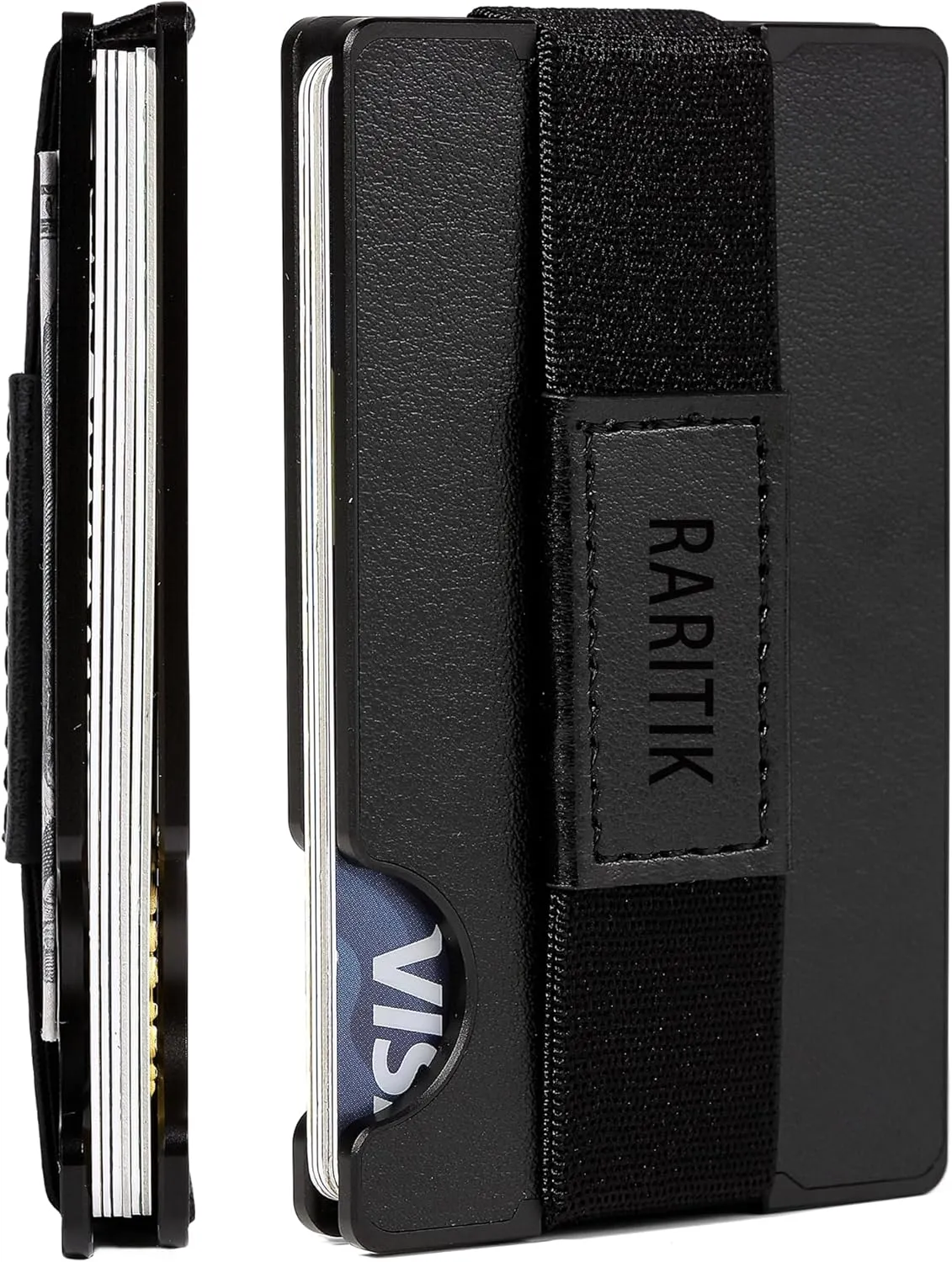 Minimalist Carbon Fiber Wallet for Men, Money Clip Cash Strap Wallet, RFID Blocking Metal Wallet Aluminum Card Holder,Front Pocket Wallet