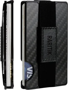 Minimalist Carbon Fiber Wallet for Men, Money Clip Cash Strap Wallet, RFID Blocking Metal Wallet Aluminum Card Holder,Front Pocket Wallet