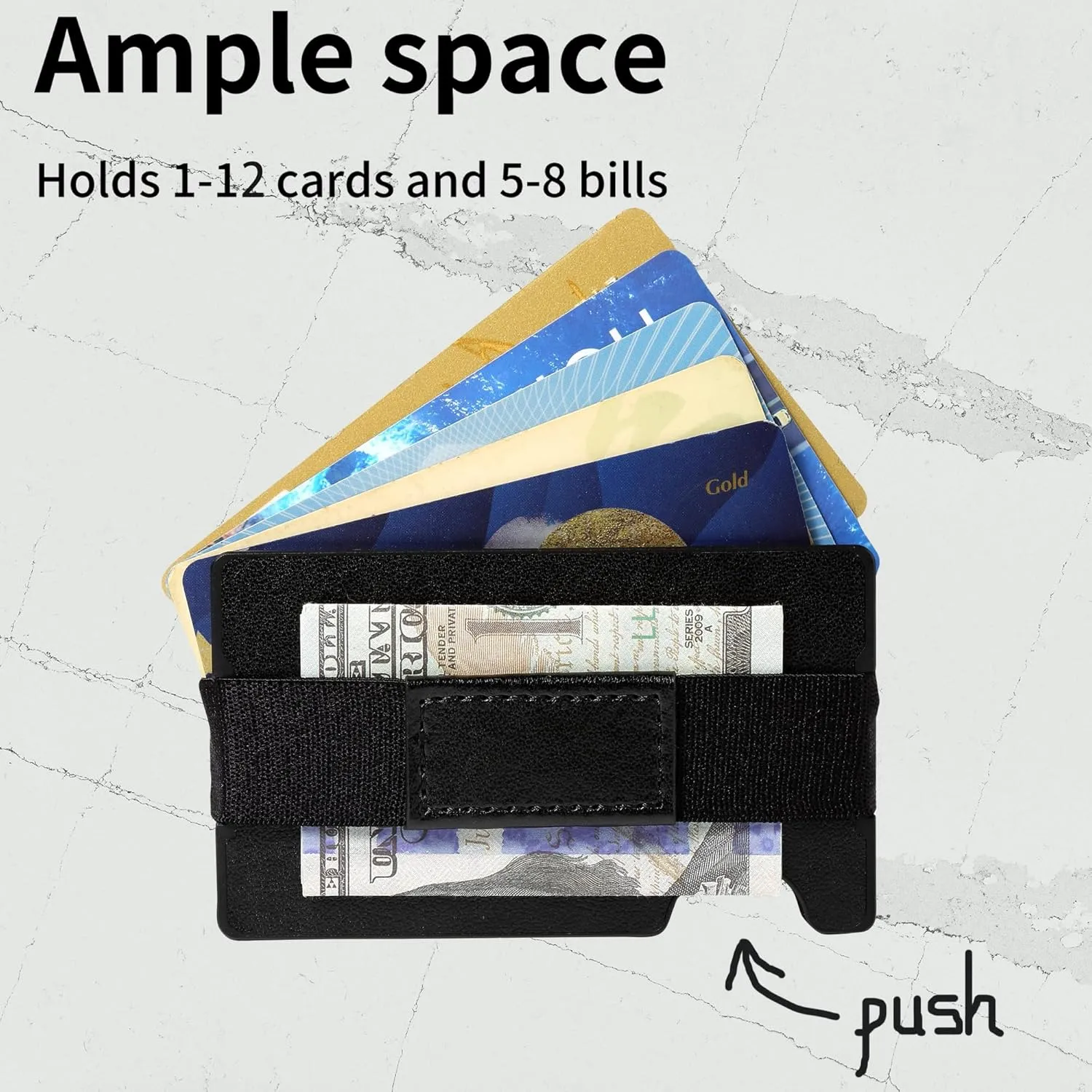 Minimalist Carbon Fiber Wallet for Men, Money Clip Cash Strap Wallet, RFID Blocking Metal Wallet Aluminum Card Holder,Front Pocket Wallet