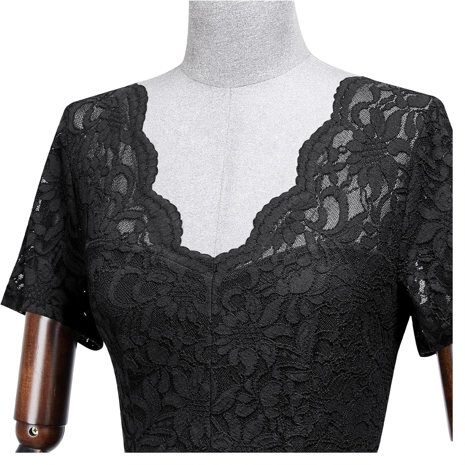 MISSMAY Women's Vintage V-Neck Floral Lace Contrast Chiffon Prom Party Dress
