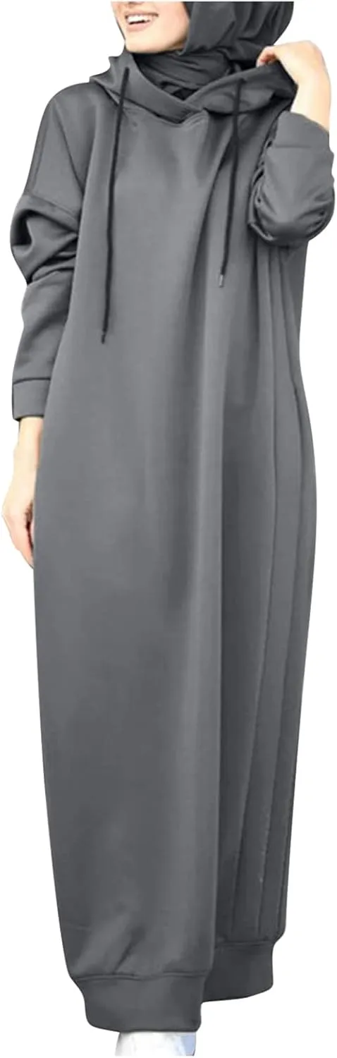 Muslim Women Tracksuit Casual Abaya Hoodie Long Sleeve Dress Hooded Jumper Islamic Sports Wear