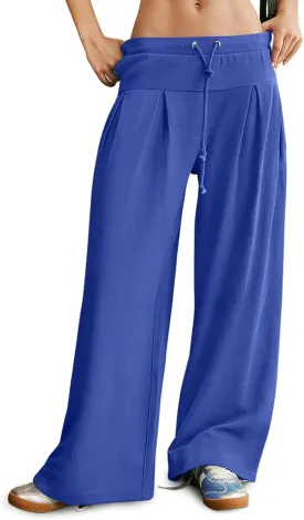 NIMIN Womens Wide Leg Sweatpants Pleated Drawstring High Waisted Baggy Palazzo Pull On Slouchy Pants with Pockets