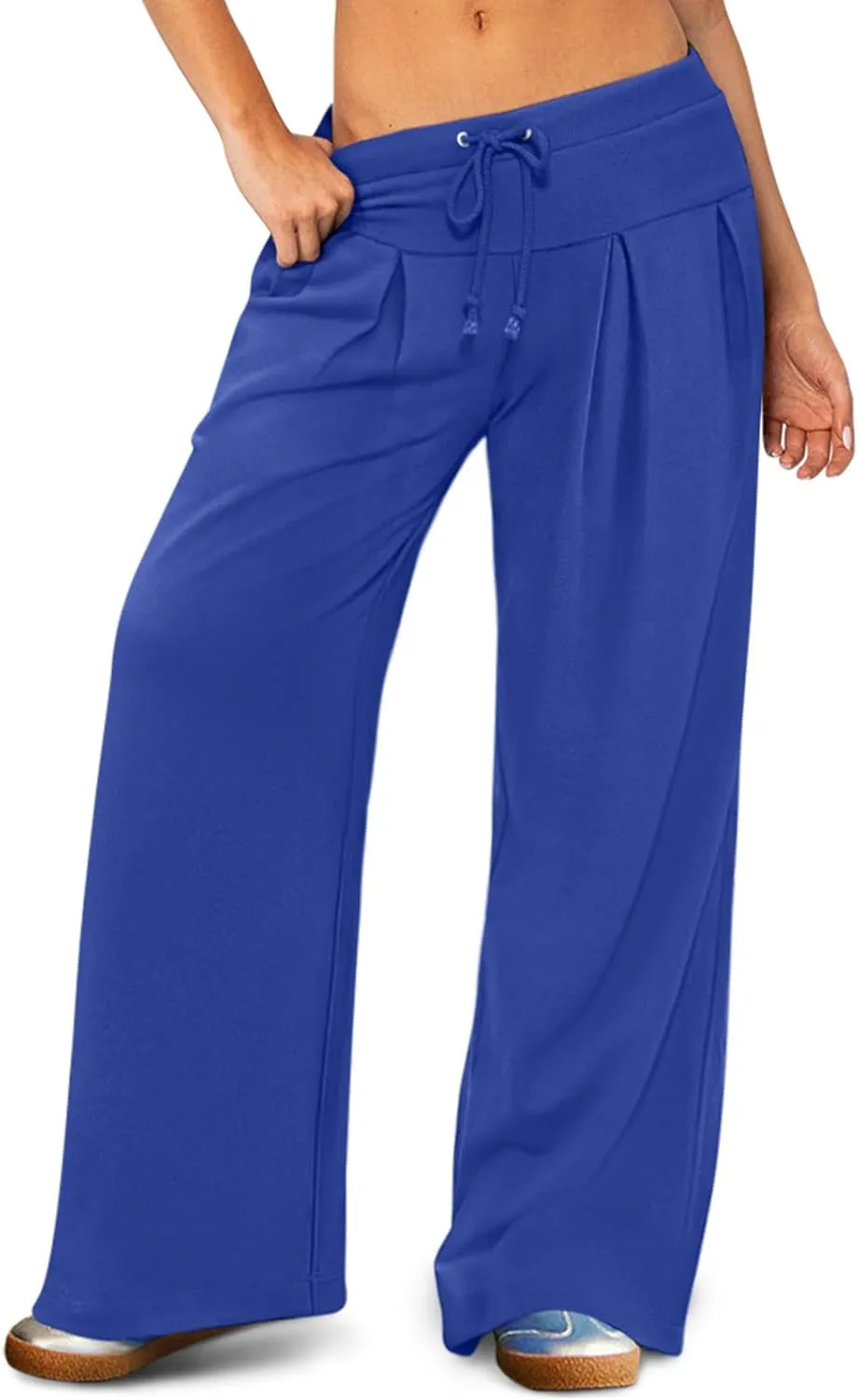 NIMIN Womens Wide Leg Sweatpants Pleated Drawstring High Waisted Baggy Palazzo Pull On Slouchy Pants with Pockets