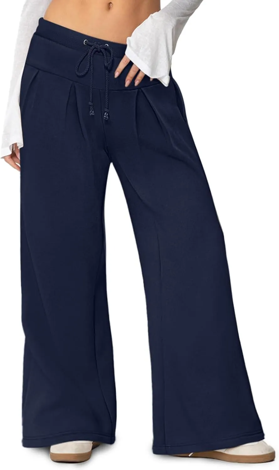 NIMIN Womens Wide Leg Sweatpants Pleated Drawstring High Waisted Baggy Palazzo Pull On Slouchy Pants with Pockets