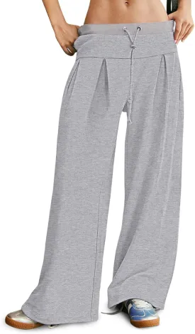 NIMIN Womens Wide Leg Sweatpants Pleated Drawstring High Waisted Baggy Palazzo Pull On Slouchy Pants with Pockets