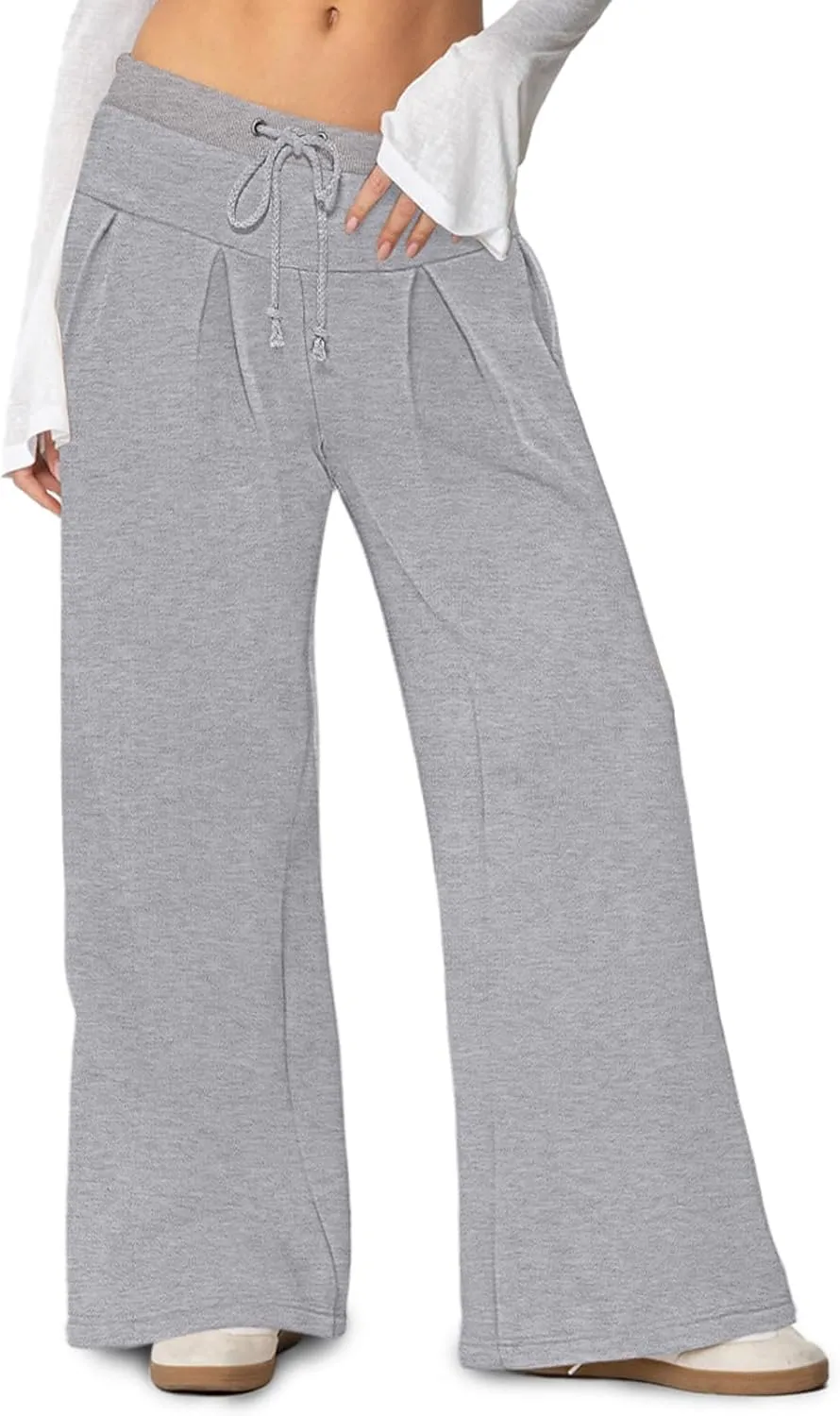 NIMIN Womens Wide Leg Sweatpants Pleated Drawstring High Waisted Baggy Palazzo Pull On Slouchy Pants with Pockets