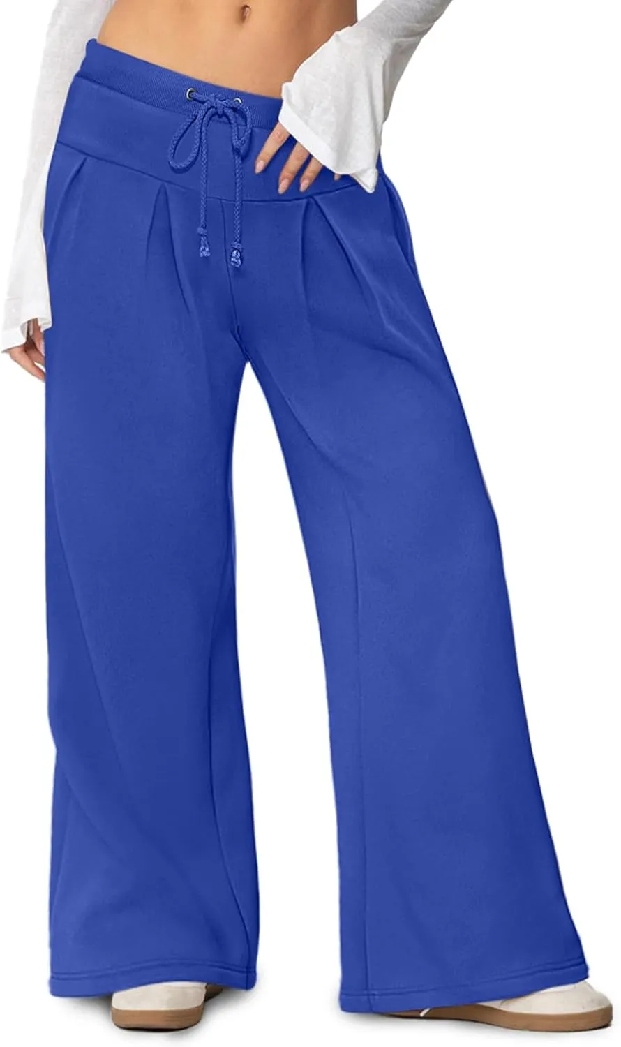 NIMIN Womens Wide Leg Sweatpants Pleated Drawstring High Waisted Baggy Palazzo Pull On Slouchy Pants with Pockets