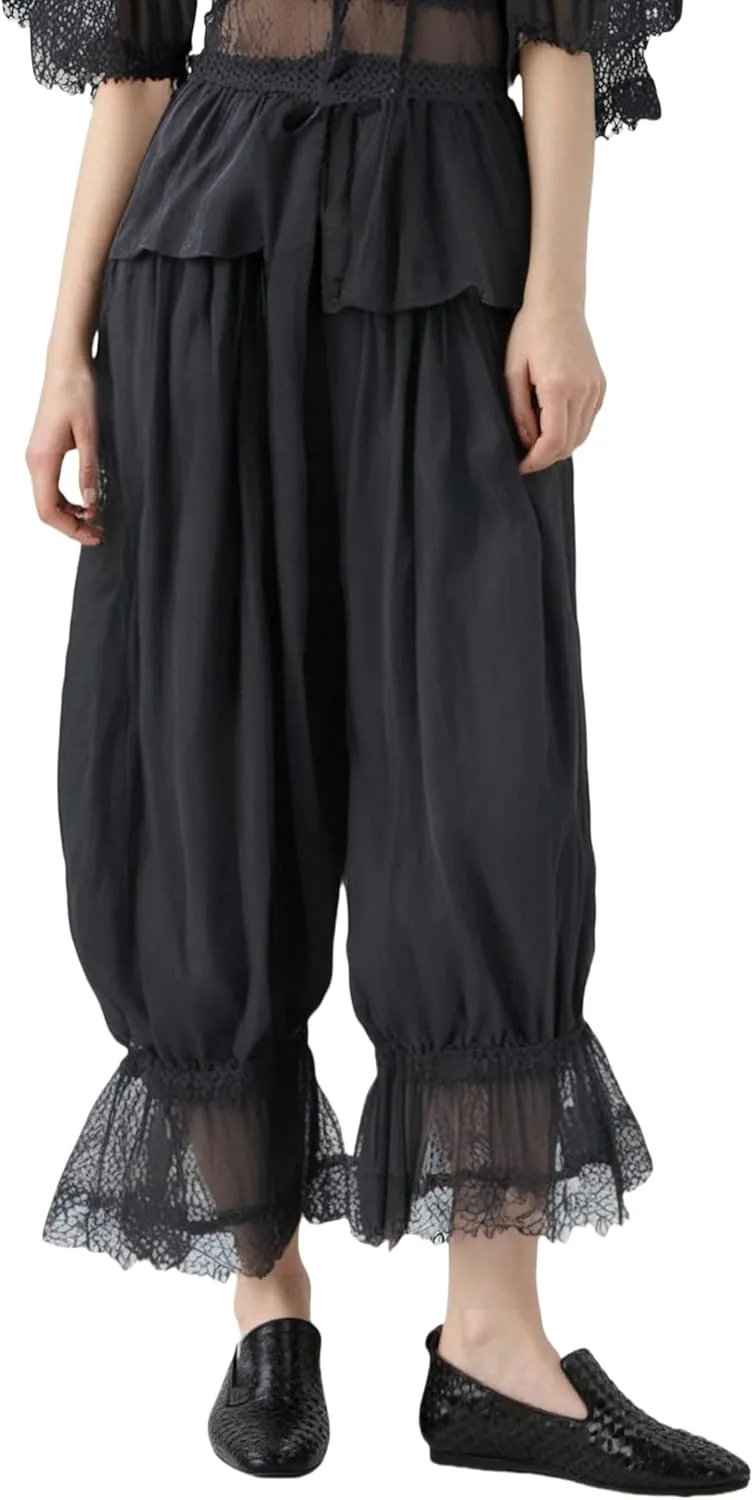 NUFIWI Women Ruffle Long Bloomer Y2k Lace Trim Pettipants Pantaloons Mid Rise Cropped Pajama Pants Under Dress Slips