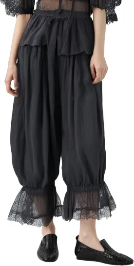 NUFIWI Women Ruffle Long Bloomer Y2k Lace Trim Pettipants Pantaloons Mid Rise Cropped Pajama Pants Under Dress Slips