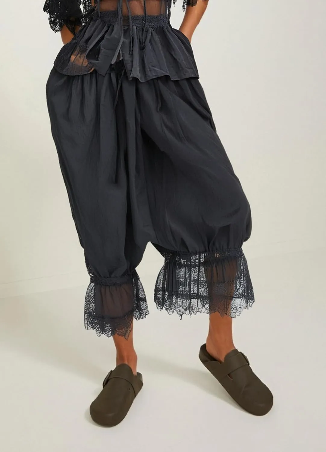 NUFIWI Women Ruffle Long Bloomer Y2k Lace Trim Pettipants Pantaloons Mid Rise Cropped Pajama Pants Under Dress Slips