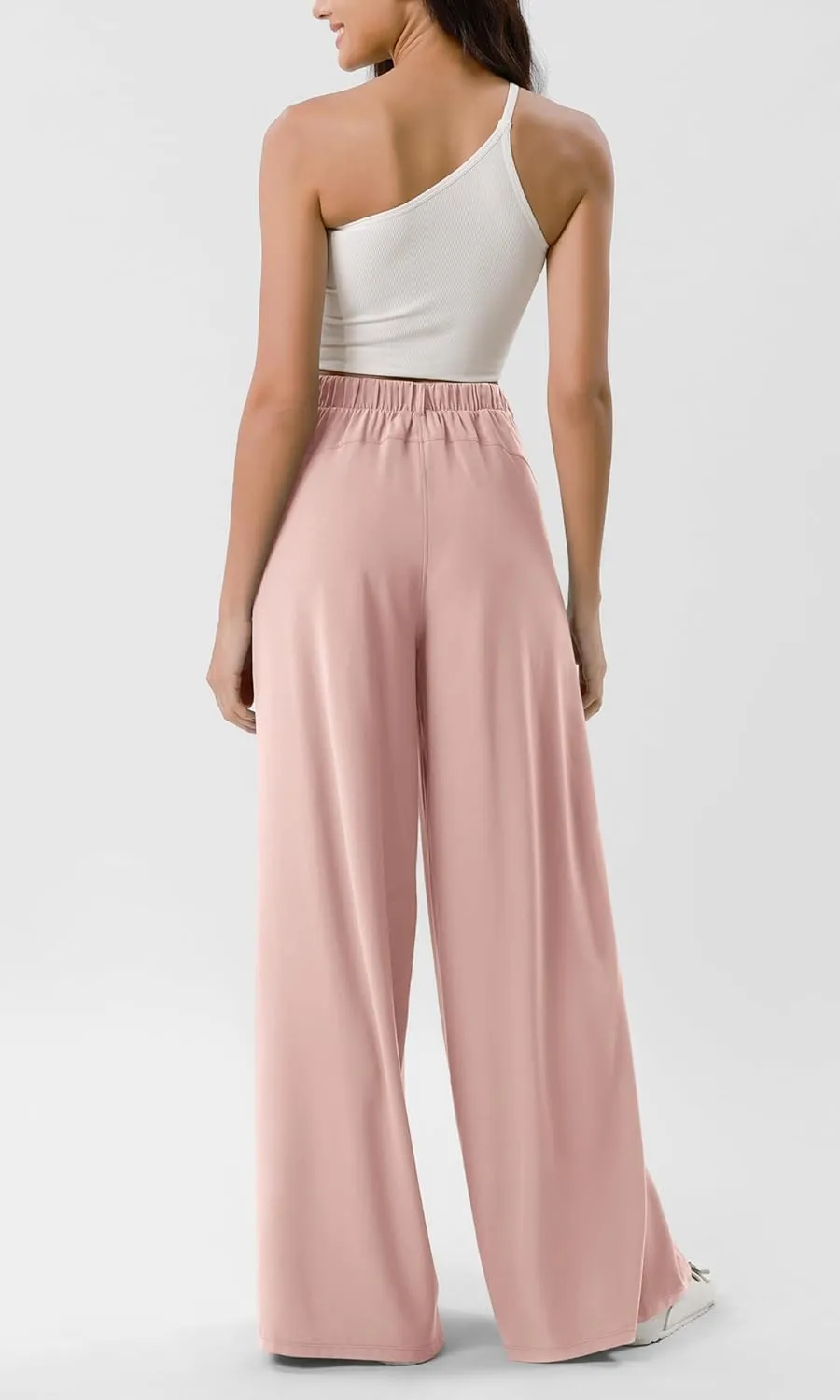 ODODOS Chiffon Flowy Pleated Wide Leg Pants for Women Lightweight High Waist Trouser with Pockets-27/29" /31" Inseam