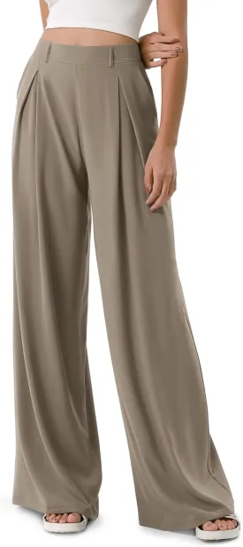ODODOS Chiffon Flowy Pleated Wide Leg Pants for Women Lightweight High Waist Trouser with Pockets-27/29" /31" Inseam
