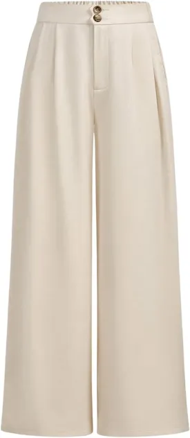 OYOANGLE Girl's Pleated Wide Leg Pants Button Zipper Fly High Waisted Long Trousers with Pocket