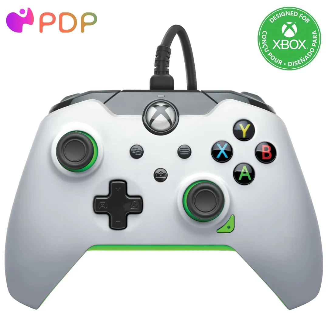 PDP Wired Xbox Gaming Controller: Gamepad Licensed for Xbox Series X|S, Xbox One & Windows PCs  Audio Controls, 8ft Cable, 3.5mm audio jack, Mappable Buttons and Triggers, Companion App  White/Green
