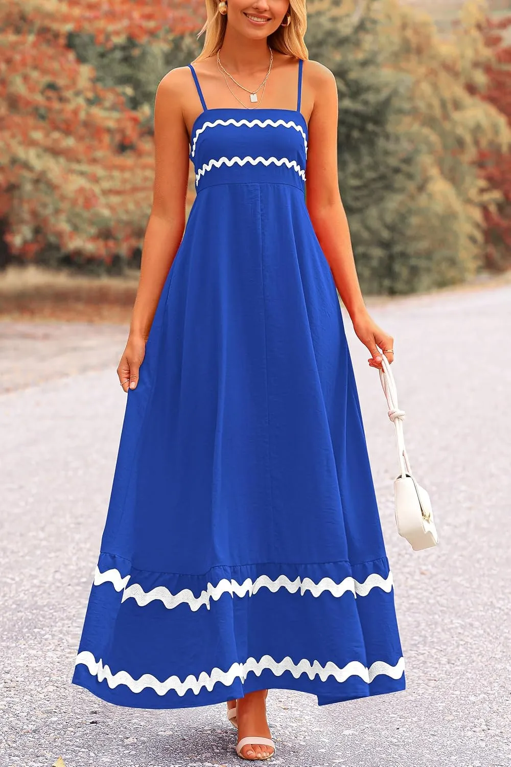 PRETTYGARDEN Women's 2025 Summer Flowy Maxi Dress Casual Sleeveless Spaghetti Strap Ruffle Beach Long Dresses