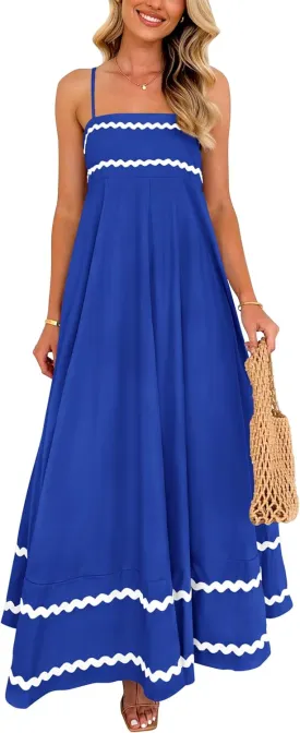 PRETTYGARDEN Women's 2025 Summer Flowy Maxi Dress Casual Sleeveless Spaghetti Strap Ruffle Beach Long Dresses