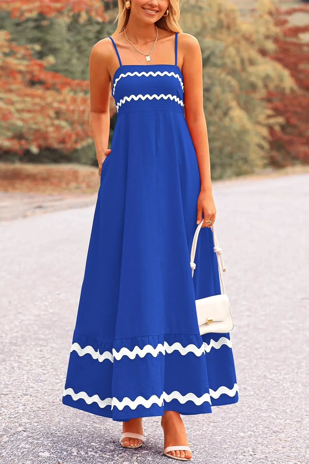 PRETTYGARDEN Women's 2025 Summer Flowy Maxi Dress Casual Sleeveless Spaghetti Strap Ruffle Beach Long Dresses